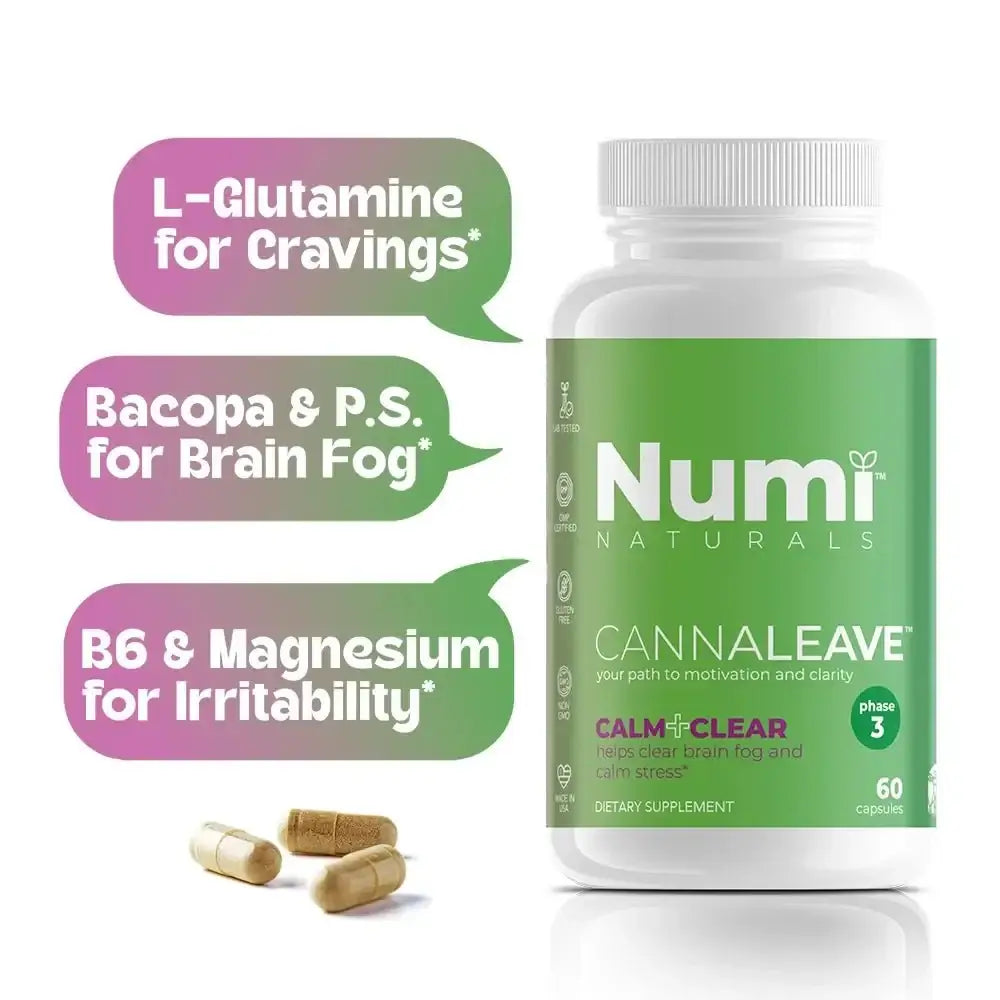 CANNALEAVE Calm+Clear - Tame Cravings* Clear Brain Fog* - 60 capsules - Numi Naturals