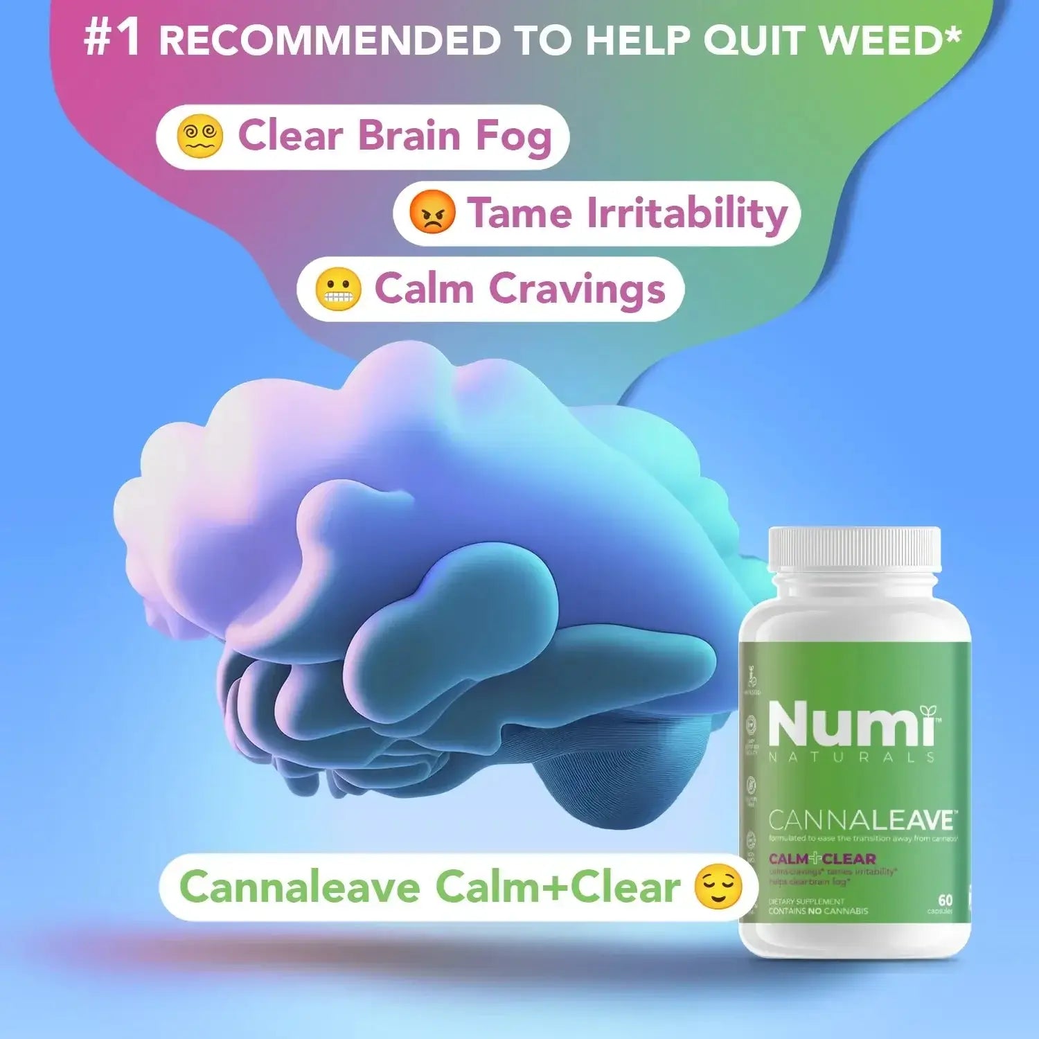 CANNALEAVE Calm+Clear - Tame Cravings* Clear Brain Fog* - 60 capsules - Numi Naturals