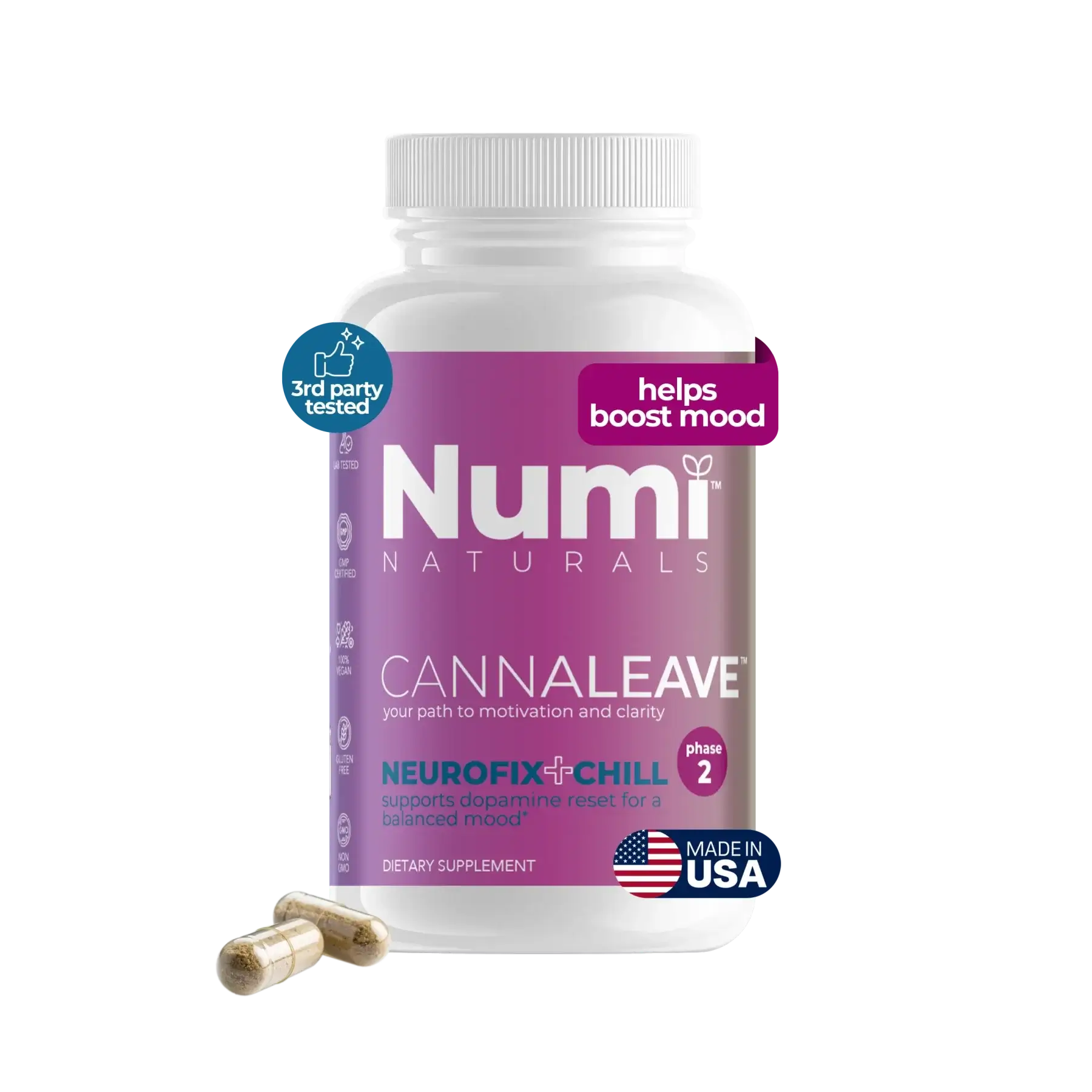 CANNALEAVE Neurofix+Chill - Dopamine Reset for a Balanced Mood* 60 vegan capsules - Numi Naturals