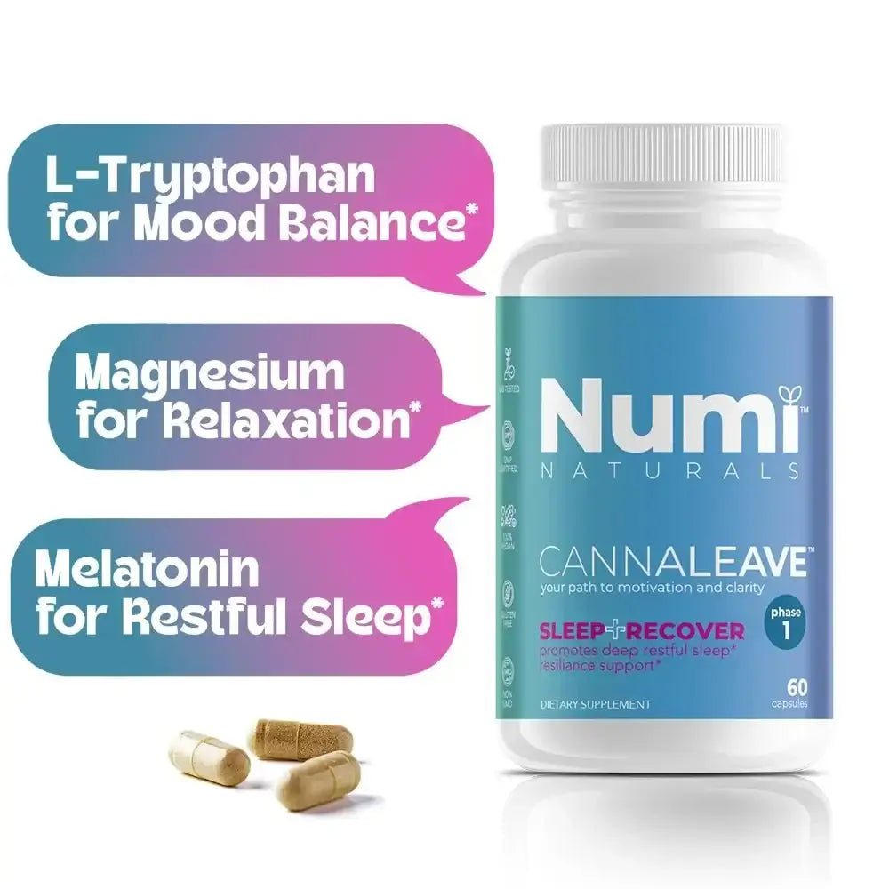 CANNALEAVE Sleep+Recover - Restorative Sleep* Relaxed Mood* 60 capsules - Numi Naturals